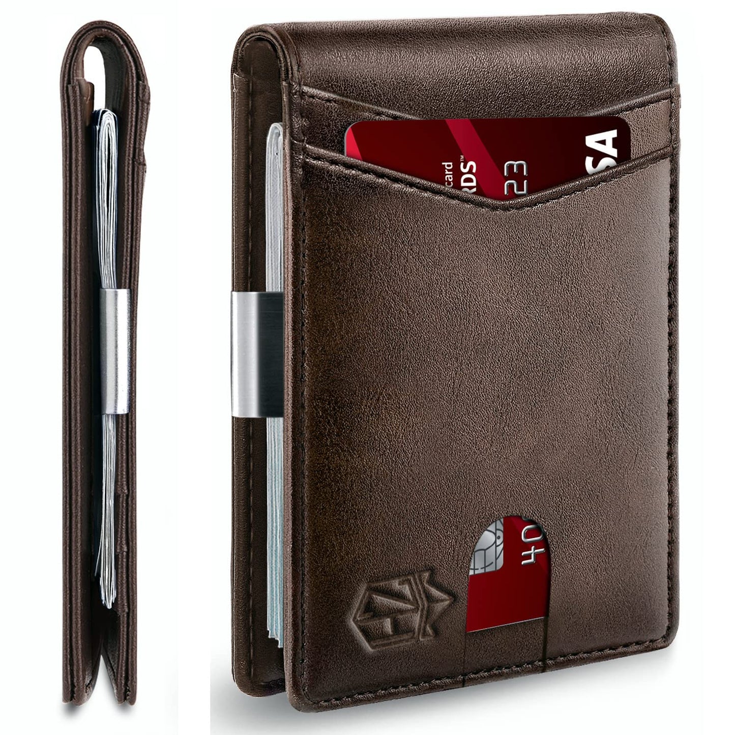 Zitahli Money Clip Wallets for Men,Slim Bifold Wallet 10-12 Cards, Mens Leather Wallet with ID Window,RFID Blocking Thin Minimalist Credit Card Holder,Gifts for Him