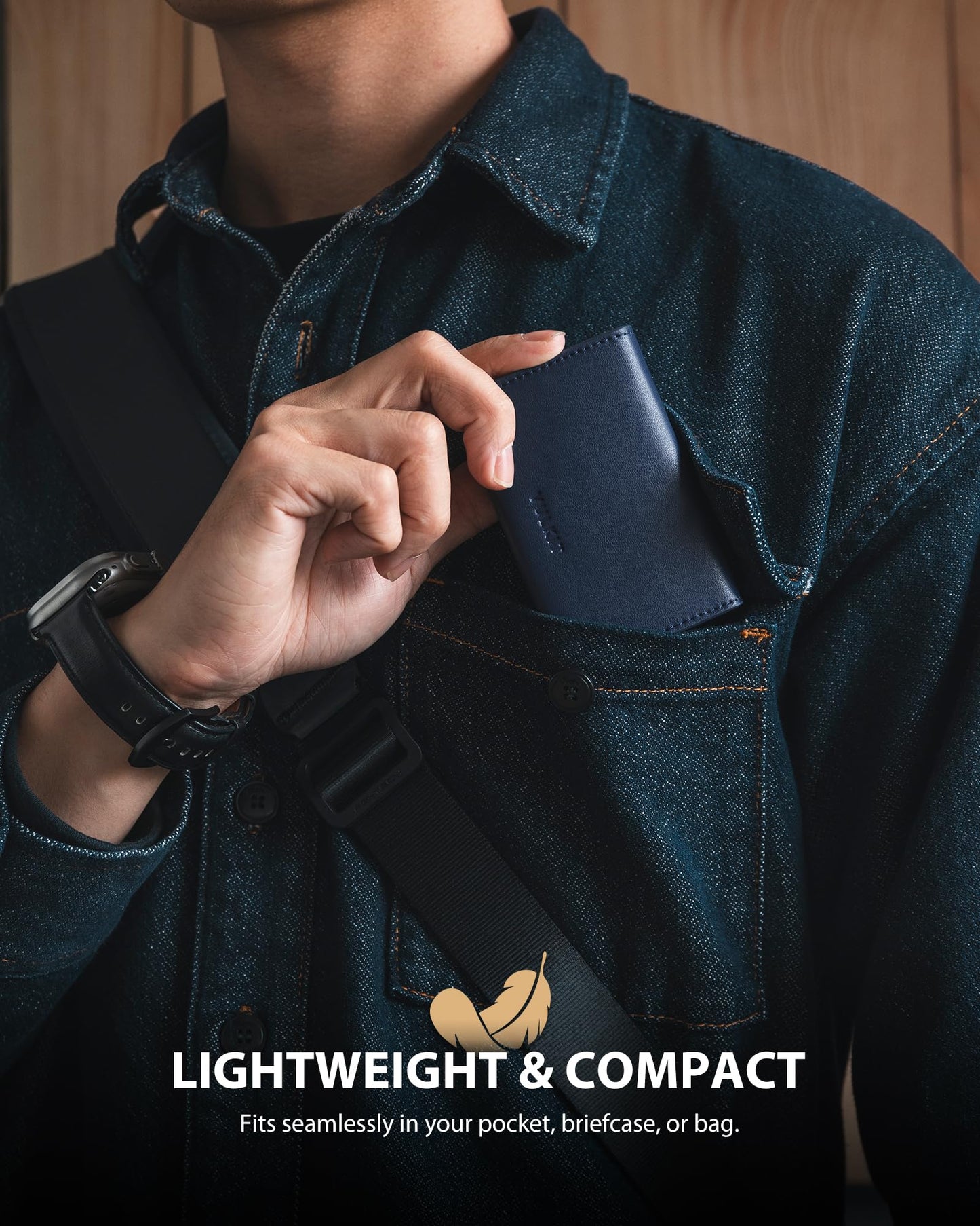 VULKIT Leather Business Card Holder, RFID Blocking, Magnetic Closure, 2 Big Slots Holds up to 40 Cards, Navy Blue