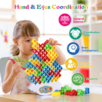 LIMYIOM 64Pcs Tetra Tower Game, Family Board for 2 Players Family Games, Building Blocks Stacking Balance Games Toys for Kids, Adults, Friends, Classroom, Family and Travel Party