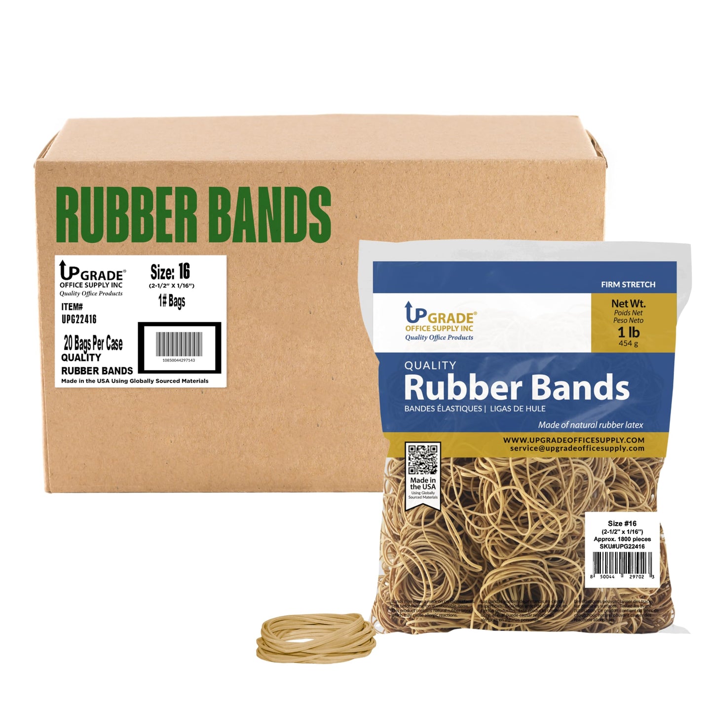 Upgrade Office Supply UPG22416PK2 Rubber Bands, Size #16 (5-1/8 in x 1/16 in), 1,800 Bands, 1 lb Bag, 2 Pack, USA
