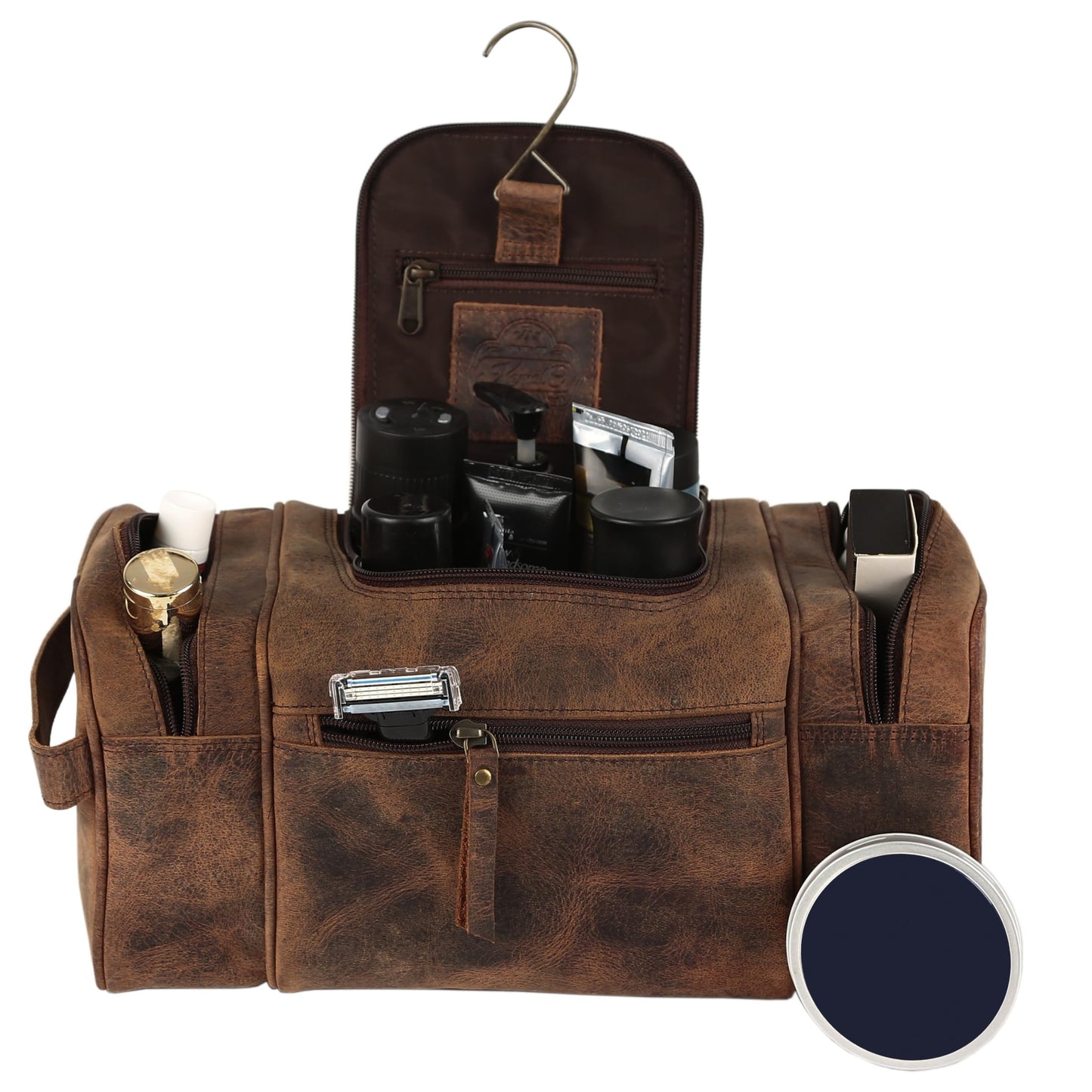 KomalC Extra-Large Leather Toiletry Bag for Men & Women – Luxury Travel Dopp Kit with Multi-Compartment Storage, Waterproof Lining & Premium YKK Zippers – Unisex Toiletry & Cosmetic Organizer