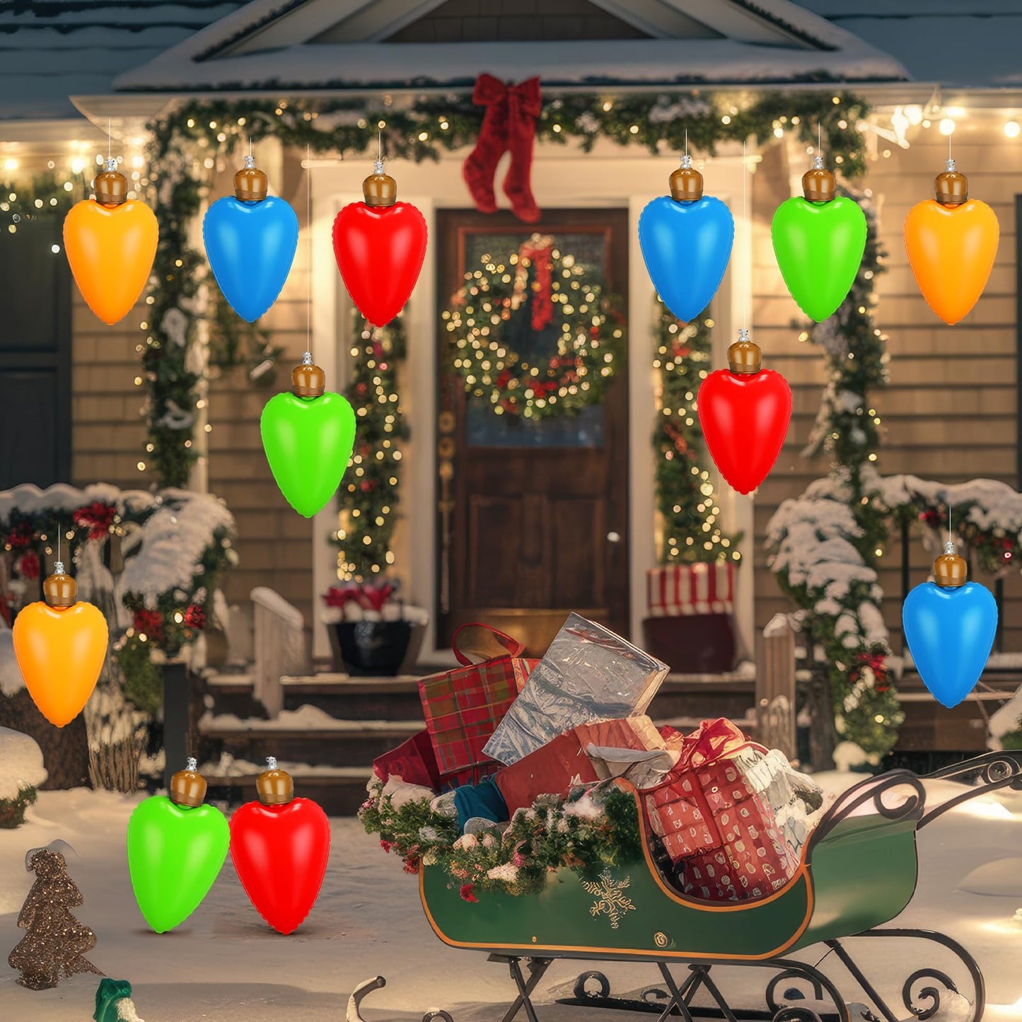 Vertintong 12 Pcs 10 Inch Inflatable Christmas Light Bulbs Ornaments Inflatable Christmas Ball Decorations Xmas Large Blow up Light Bulb Outdoor Indoor for Yard Lawn Tree Hanging Porch Garden Home