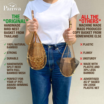 PANWA Handmade 100% Thai Bamboo Super Sanctuary Hanging Orchid Basket - 6 Inch Set of 2
