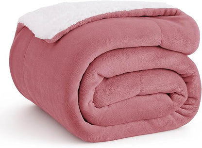 Bedsure GentleSoft Sherpa Fleece Throw Blanket Twin Size for Couch - Thick and Warm Throw for Women, Soft Fuzzy Plush Twin Blanket for Winter, Dusty Rose, 60x80 Inches