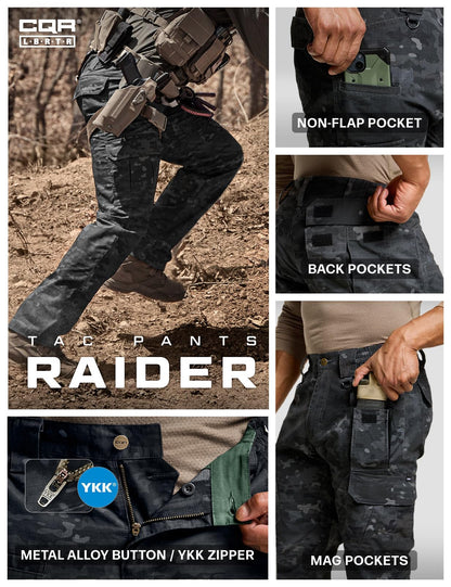 CQR Men's Tactical Pants, Water Resistant Ripstop Cargo Pants, Lightweight EDC Work Hiking Pants, Outdoor Apparel, Duratex Mag Pocket Print Utility Camo Black, 36W x 34L