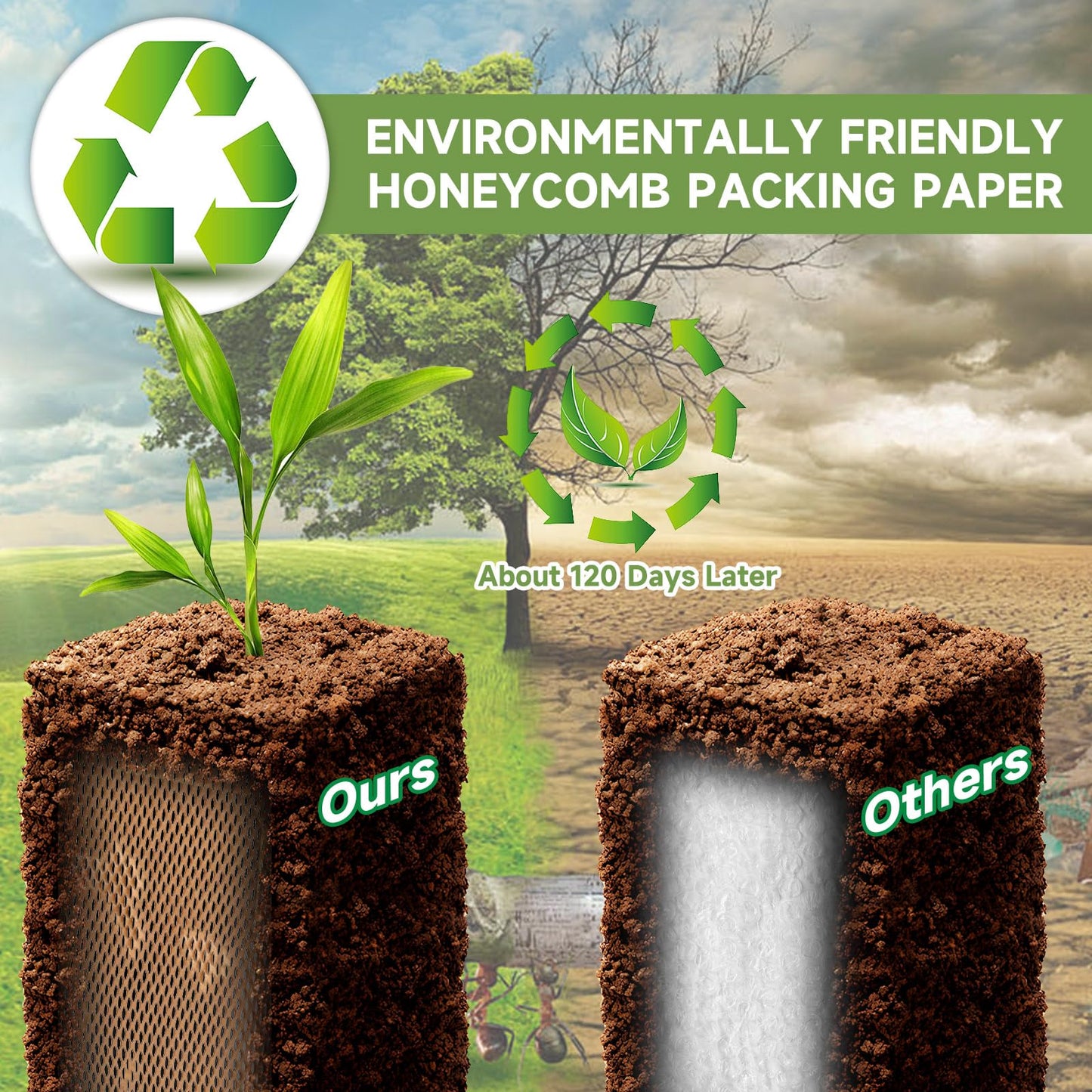 NAPALOOK Honeycomb Packing Paper Wrap 15''x328', Substitute Alternative for Bubble Cushioning Wrap for Moving Shipping Packaging, Recyclable Moving Supplies with 48 Fragile Sticker Labels
