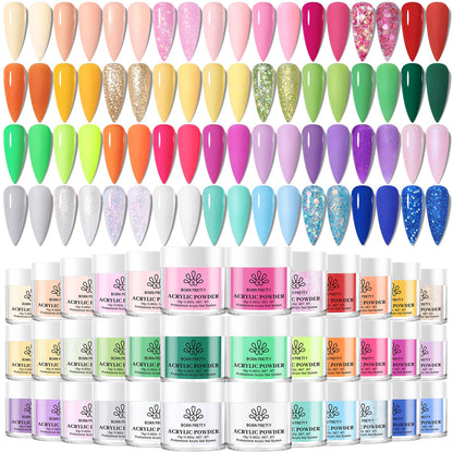 BORN PRETTY Acrylic Nail Kit - Acrylic Powder (Clear, White, Pink) & Liquid Set with Nail Forms, Brush Pen, File & Glass Container - Beginner Friendly