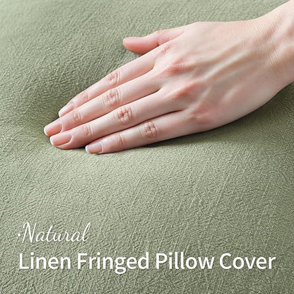 MIULEE Decorative Throw Pillow Covers Neutral Linen Fringe Throw Pillows Euro Shams Set of 2 Sage Green Boho Farmhouse Cushion Covers for Couch Sofa Bed Living Room Spring Home Decor 22x22 Inch