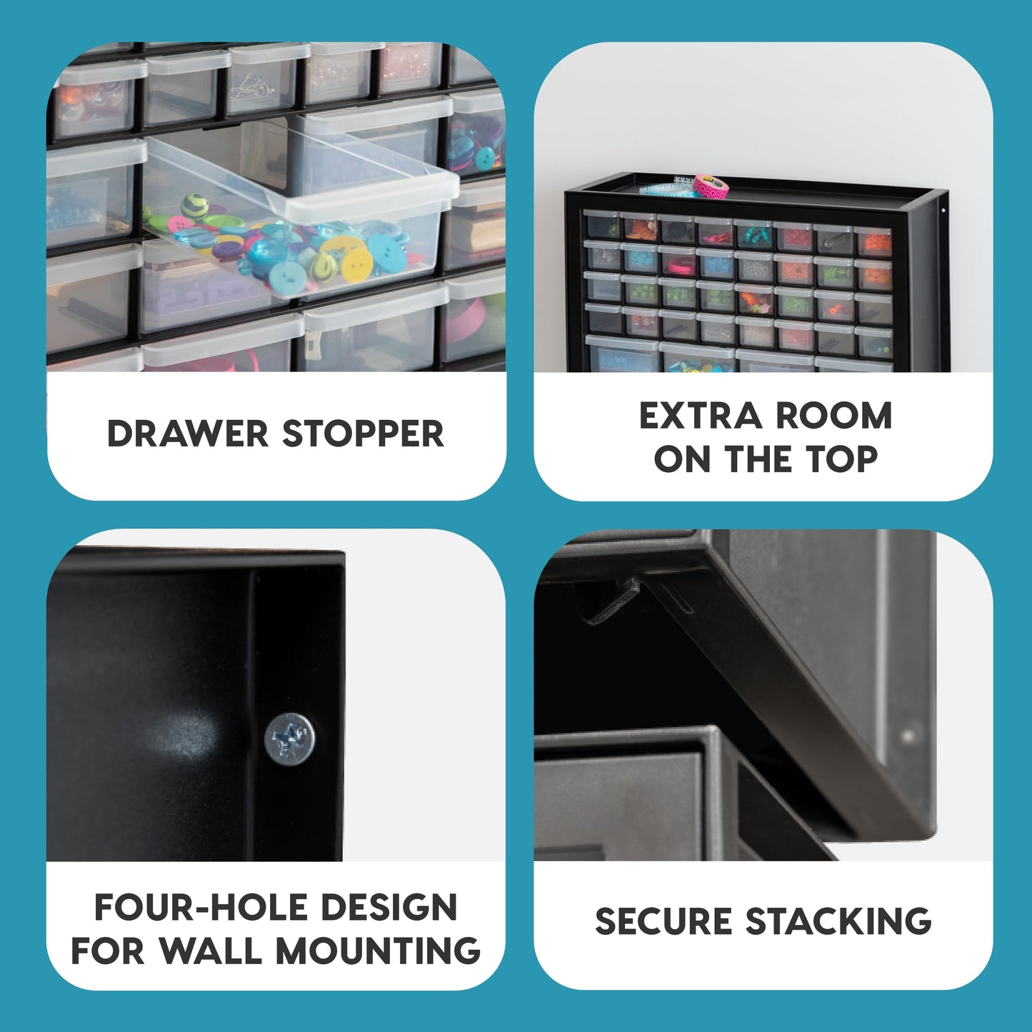 IRIS USA Small Parts Storage, Made in USA, Cabinet, 44-Drawer Organizer for Screws, Nuts, Bolts, Electronics, Hardware, Beads, Crafts, Building Bricks, Stackable Garage Storage – Black