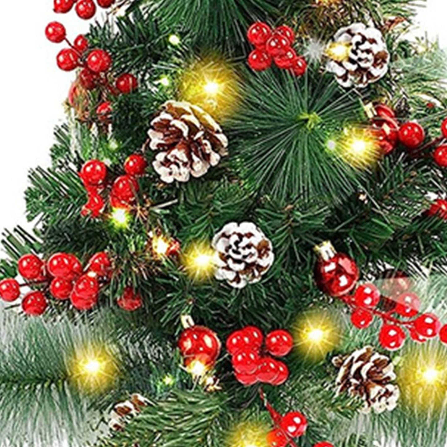 Prelit Artificial Christmas Trees Lights 17.2 Inch Solar Christmas Tree Pathway Lights with Stake Red Berries Pinecones Waterproof Xmas Urn Filler Solar Stake Lights Garden Decor(1Pcs/Solar Powered)