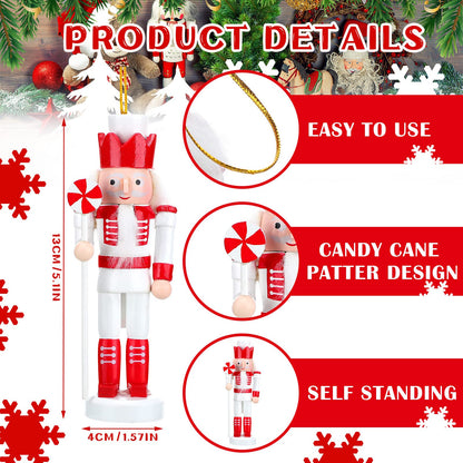 5 Set Christmas Nutcrackers Ornaments Set Glitter Candy Cane Wooden Soldier Figurines 5 Inch Pink Nutcracker Hanging Decoration Christmas Nutcracker Figures Ornaments Holiday Xmas Tree Decor