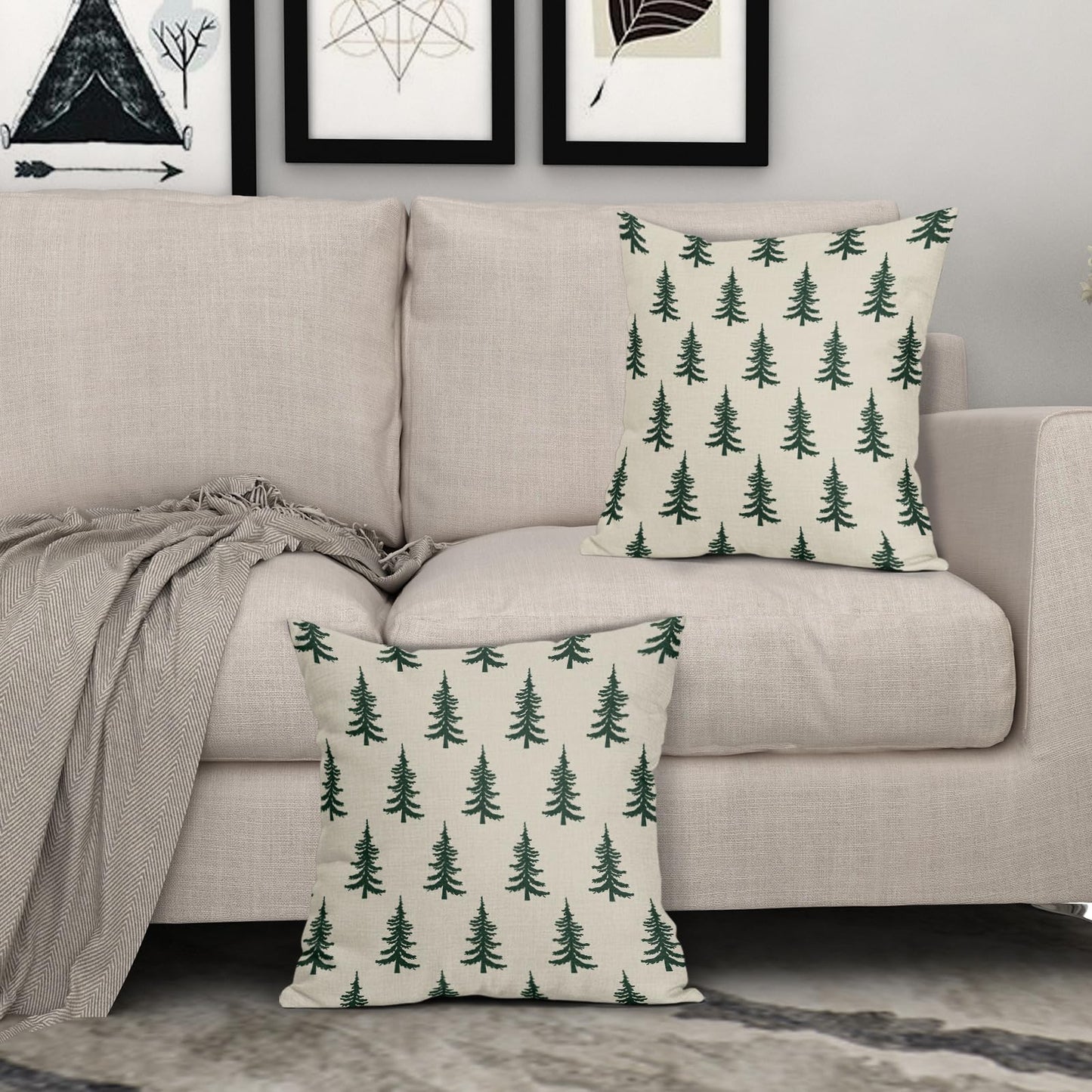Christmas Tree Pillow Covers 20x20 Set of 2 Dark Forest Green Xmas Tree Rustic Style Winter Decorative Outdoor Pillowcases Farmhouse Holiday Decorations Throw Cushion Case Decor for Couch Sofa Bed