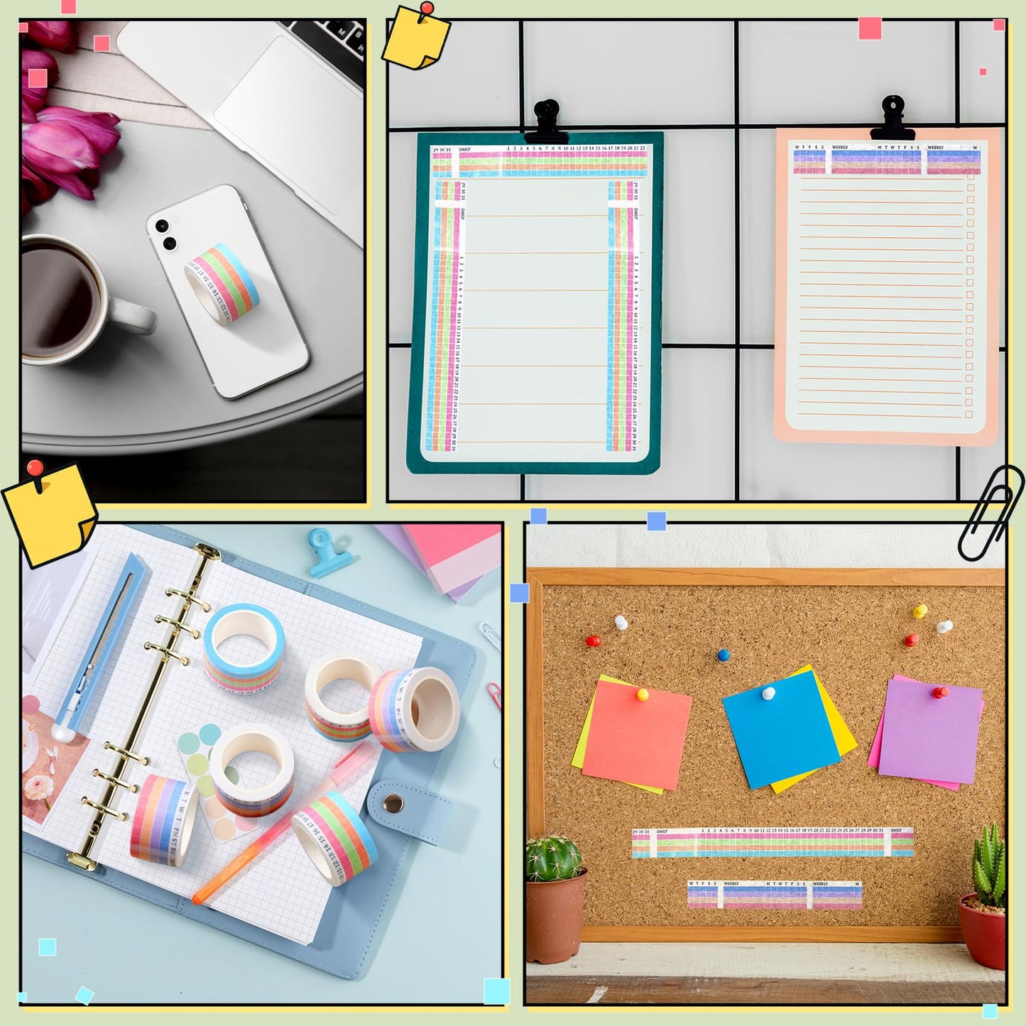 Epakh Habit Tracker Washi Tape Set, 6 Rolls Writable Calendar Planner Tapes with Day Week Number, Decorative Masking Tape for Journals Planners, Back to School Supplies for Students Teachers