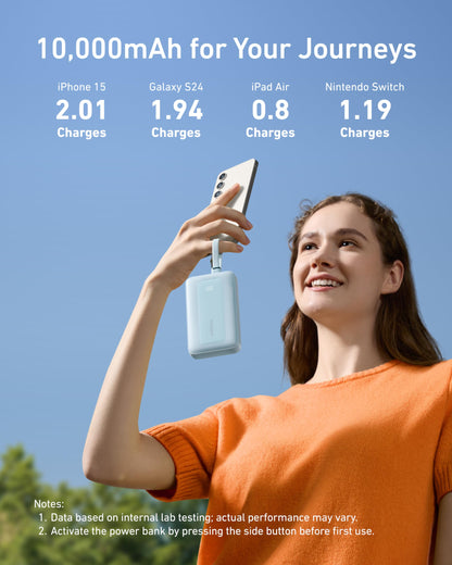 Anker Zolo Power Bank, 10,000mAh 30W Max Fast Portable Charger with Built-in USB-C and MFi Certified Lightning Cables, USB-C&A, Battery Pack for iPhone 16/15 Series, MacBook, Galaxy (Black)