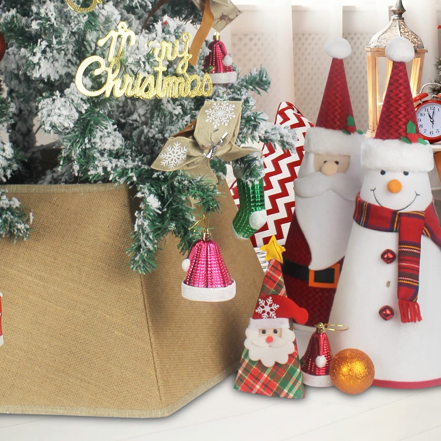 SHENG HONG 30 Inch Christmas Tree Collar Buffalo Plaid Christmas Tree Skirts Tree Ring Christmas Decorations for Party Holiday Home Decoration - Flax