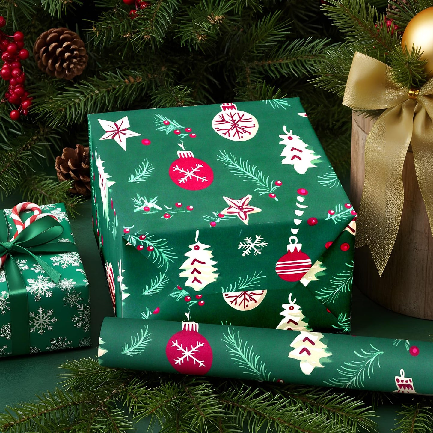 Peel and Stick Wallpaper Christmas Trees, Ornaments & Candy Canes Contact Paper Holiday Removable Self Adhesive Vinyl Christmas Decor Wall Paper for Living Room Kitchen Bedroom 17" x 196.8"