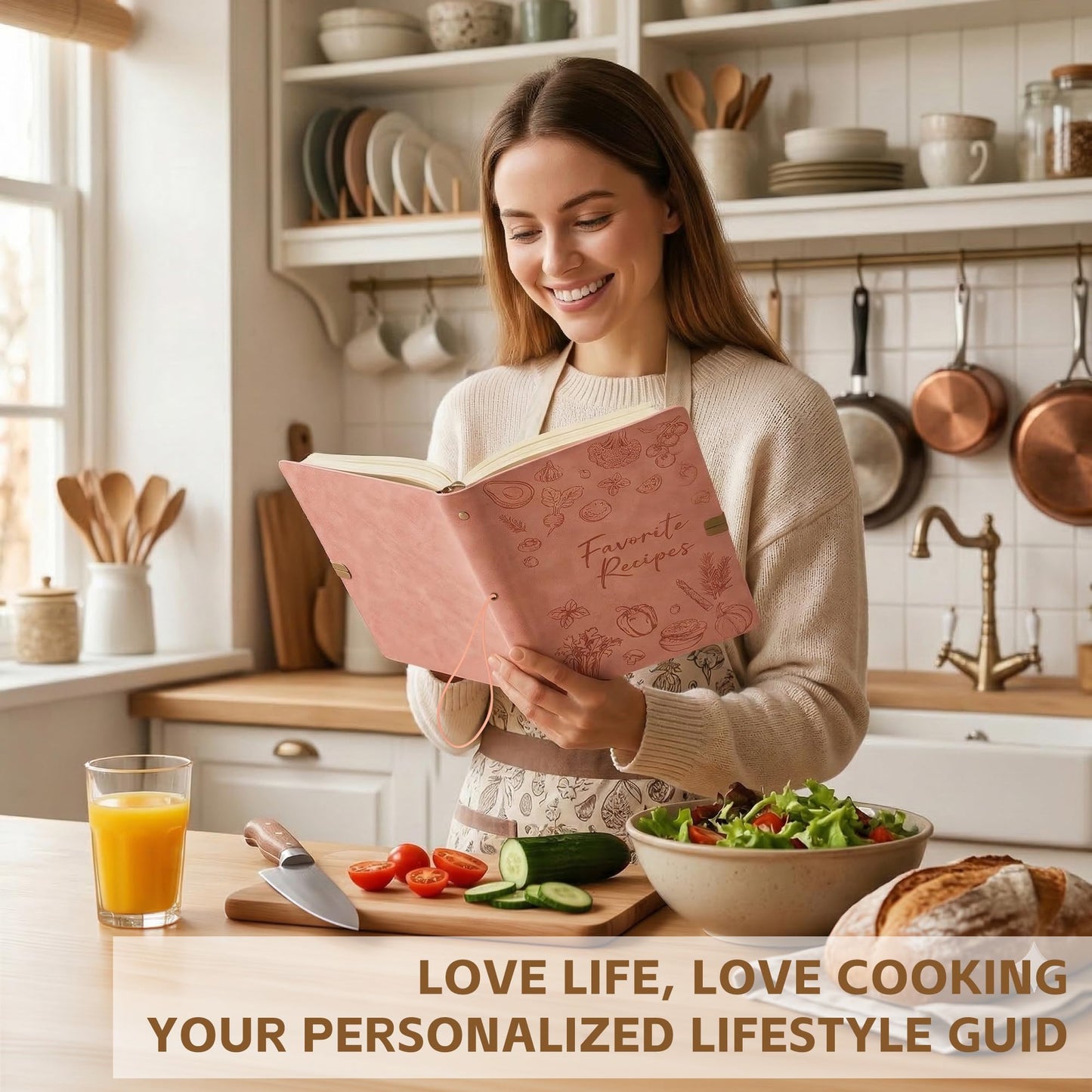 MOOROL Blank Recipe Book Binder to Write in Your Own Recipes,Water Proof Leather Recipe Journal Notebook,Make your Own Favorite Cookbook(Pink)