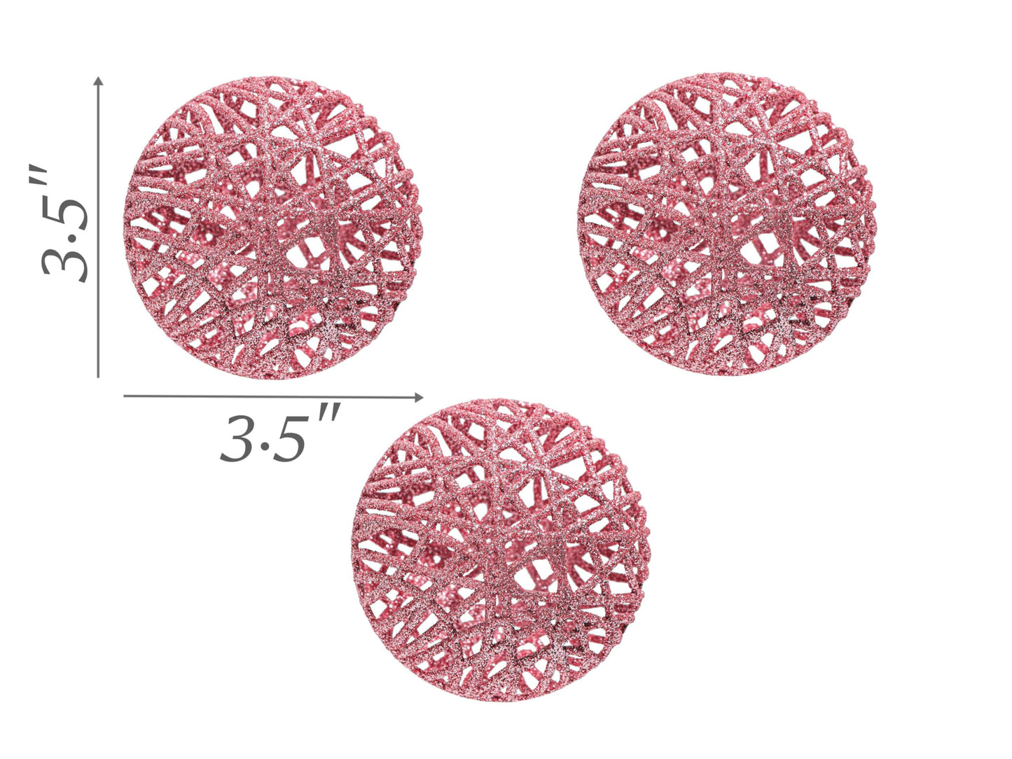 Christmas Traditions 4 inch Pink Glittered Rattan Ball Ornaments Hanging Tree Decorations (Set of 6) (Pink)