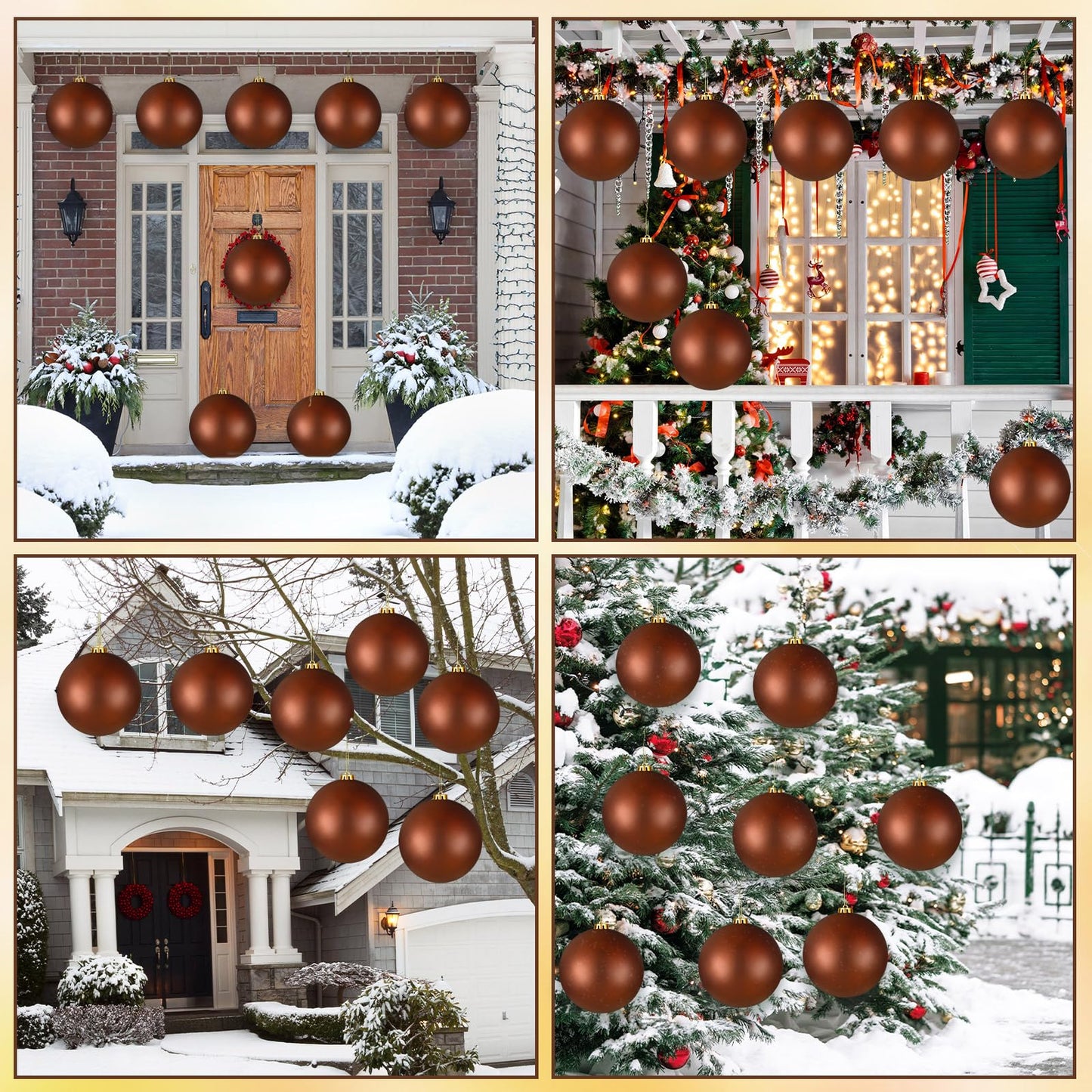 Wettarn 8 Pcs 6 Inch Brown Christmas Balls Ornaments Rustic Large Plastic Xmas Tree Hanging Ornaments Neutral Modern Xmas Giant Balls Decoration for Christmas Tree Lawn Yard Garden Party