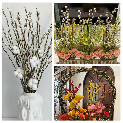 Natural Preserved Dried PussyWillow Branches for Vases, 30 Stems Real Willows, 17" Snow Pussywillows, Dried Flowers for Indoor and Outdoor Decor, Wedding Home DIY Floral Art Plants Fireplace