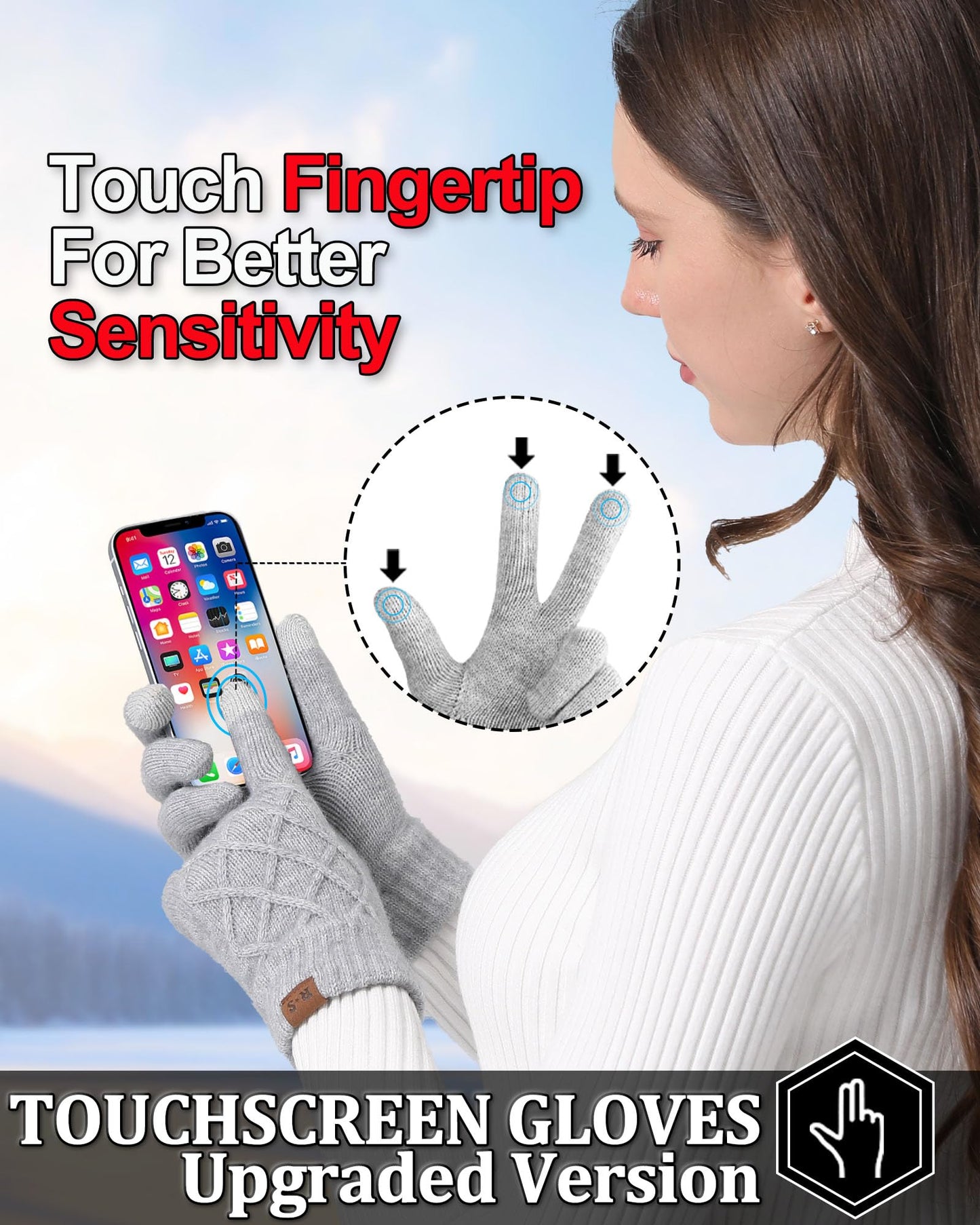 REACH STAR 2 Pairs Winter Gloves for Women, Touch Screen Thermal Knit Lining Warm Gloves for Cold Weather, For Running Driving Hiking Christmas Gifts Stocking Stuffers