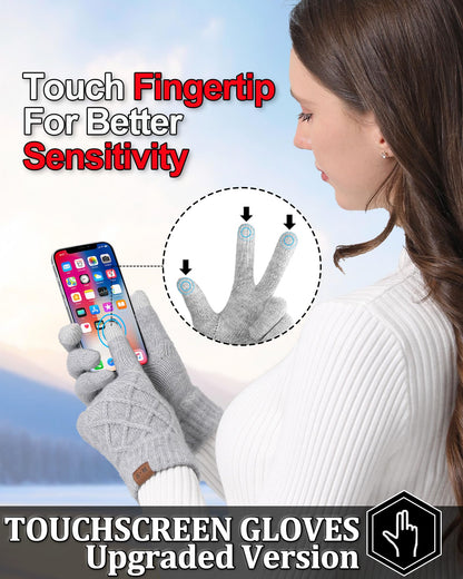 REACH STAR 2 Pairs Winter Gloves for Women, Touch Screen Thermal Knit Lining Warm Gloves for Cold Weather, For Running Driving Hiking Christmas Gifts Stocking Stuffers