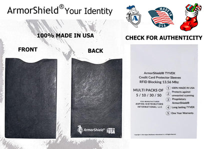 Semper Paratus Gear TYVEK RFID Blocking Credit Card Sleeves Protectors | 100% MADE IN USA - For Travel wallet, pocket or purse. Safeguard against identity theft (GRAY-5PACK)