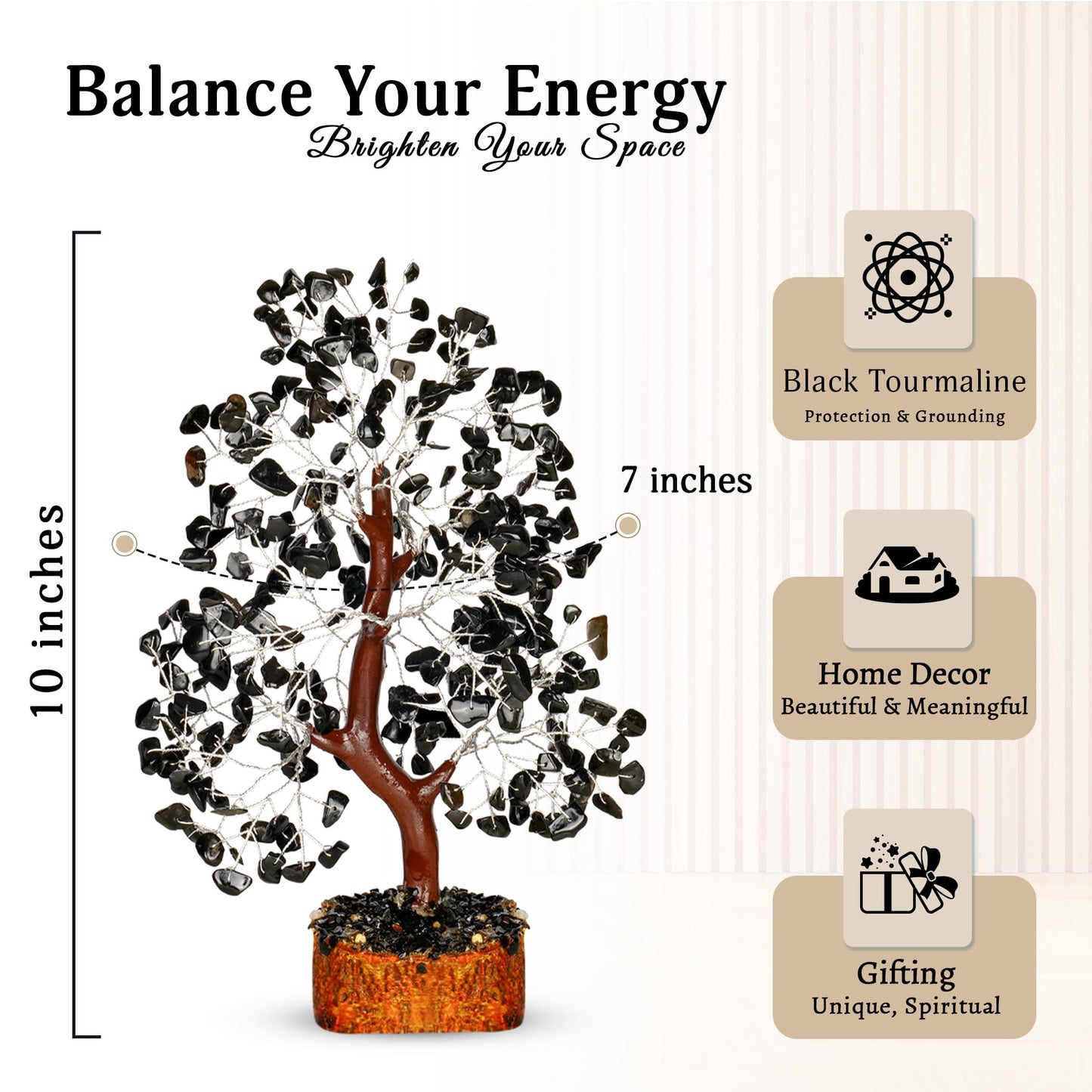 YATSKIA Black Tourmaline Crystal Tree | Gemstone Tree of Life | Healing Crystals and Stones | Boho Home Decor | Positive Energy Decor | Unique Gifts for Women | Healing Gifts for Women | 10 Inch