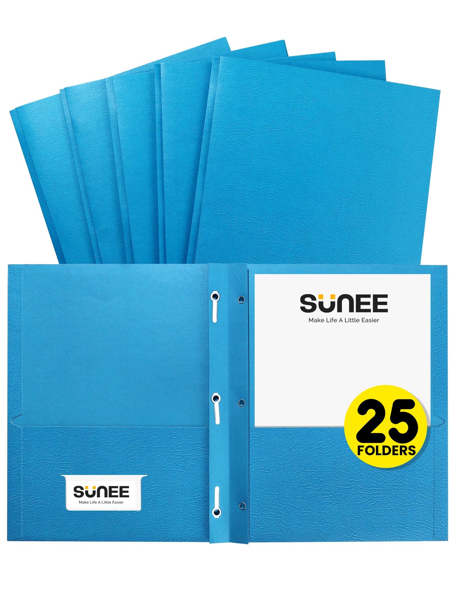 SUNEE 2 Pocket Folders with Prongs (25 Pack, Blue), Paper Folders with 2 Pockets and 3 Prongs Fit Letter Size Paper, Folders with Prongs for School Office Home Business