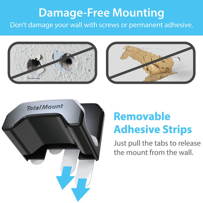 TotalMount Gaming Headset Hanger – Includes Removable Adhesive Strips for Easy, Damage-Free Wall, Desk, or PC Mounting (Black Headphone Hook with Premium Silicone Cradle – One Pack)