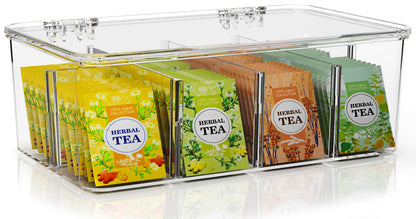 Utopia Home - Tea Bag Organizer With Lids, Clear Pantry Storage Box - (3 Pack) Stackable Partition Organizers or Holder With Lids For Drawers, Countertops, Fridge, Kitchen, Snack & Spice Organization