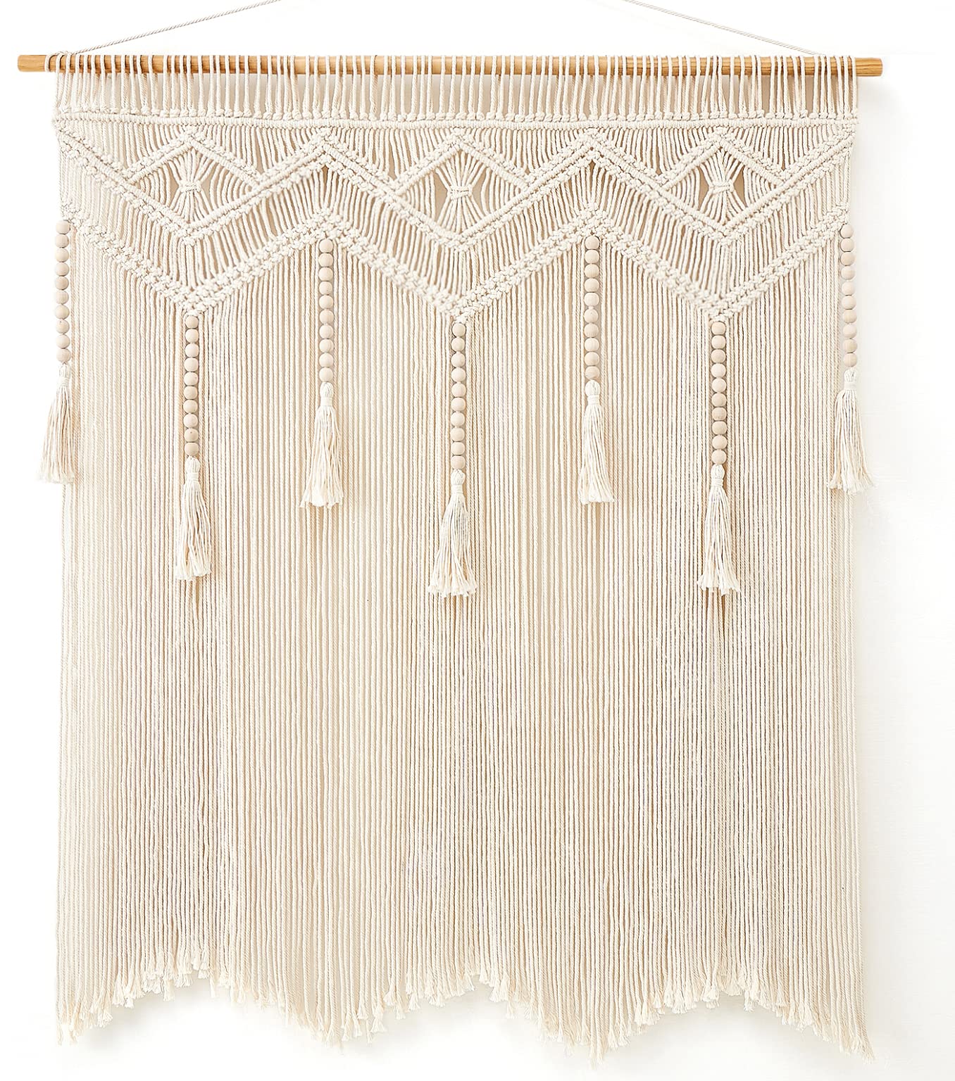 Mkono Macrame Wall Hanging Large Boho Decor Woven Wall Tapestry Chic Art Tassel Christmas Decoration for Backdrop over Bed Bedroom Nursery Dorm Classroom, Including Hanging Rod, 33''W x 42''H