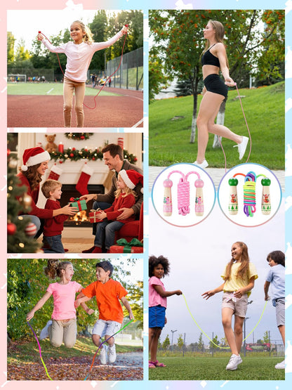 Jump Rope for Kids, Lorvain Adjustable Skipping Rope, Kids Jump Ropes with Wooden Handle for Girls Boys, Weighted Jumping Ropes for Fitness Workout Exercise Outdoor Fun Activity