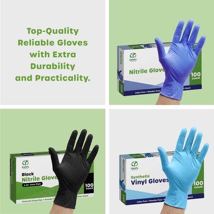 Comfy Package Disposable Vinyl Gloves [100 Count] – Clear, Latex-Free, Powder-Free – Food Safe for Cooking, Cleaning, Food Handling – BPA-Free - X-large