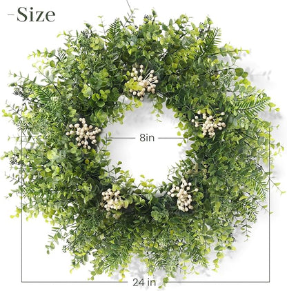 24 Inch Eucalyptus Wreaths for Front Door Decor– Artificial Greenery Front Door Wreath, Outdoor Wreaths for Front Door for Spring, Summer, Fall & All Seasons Home or Porch Decor