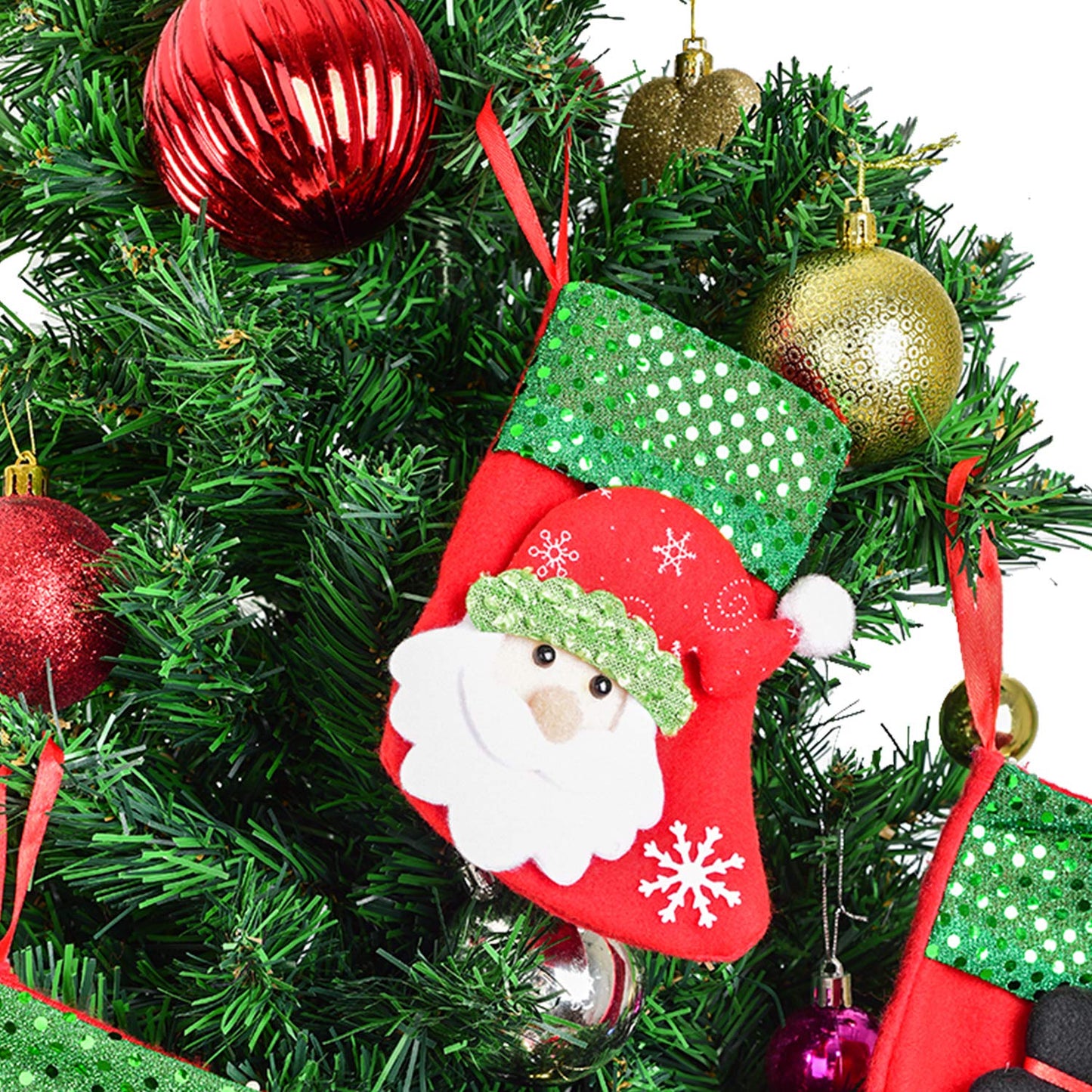 DearHouse12pcs Mini Christmas Stockings, 6" 3D Xmas Stocking Christmas Tree Ornaments Decorations - Santa Claus Snowman Reindeer Gift Card Silverware Holders