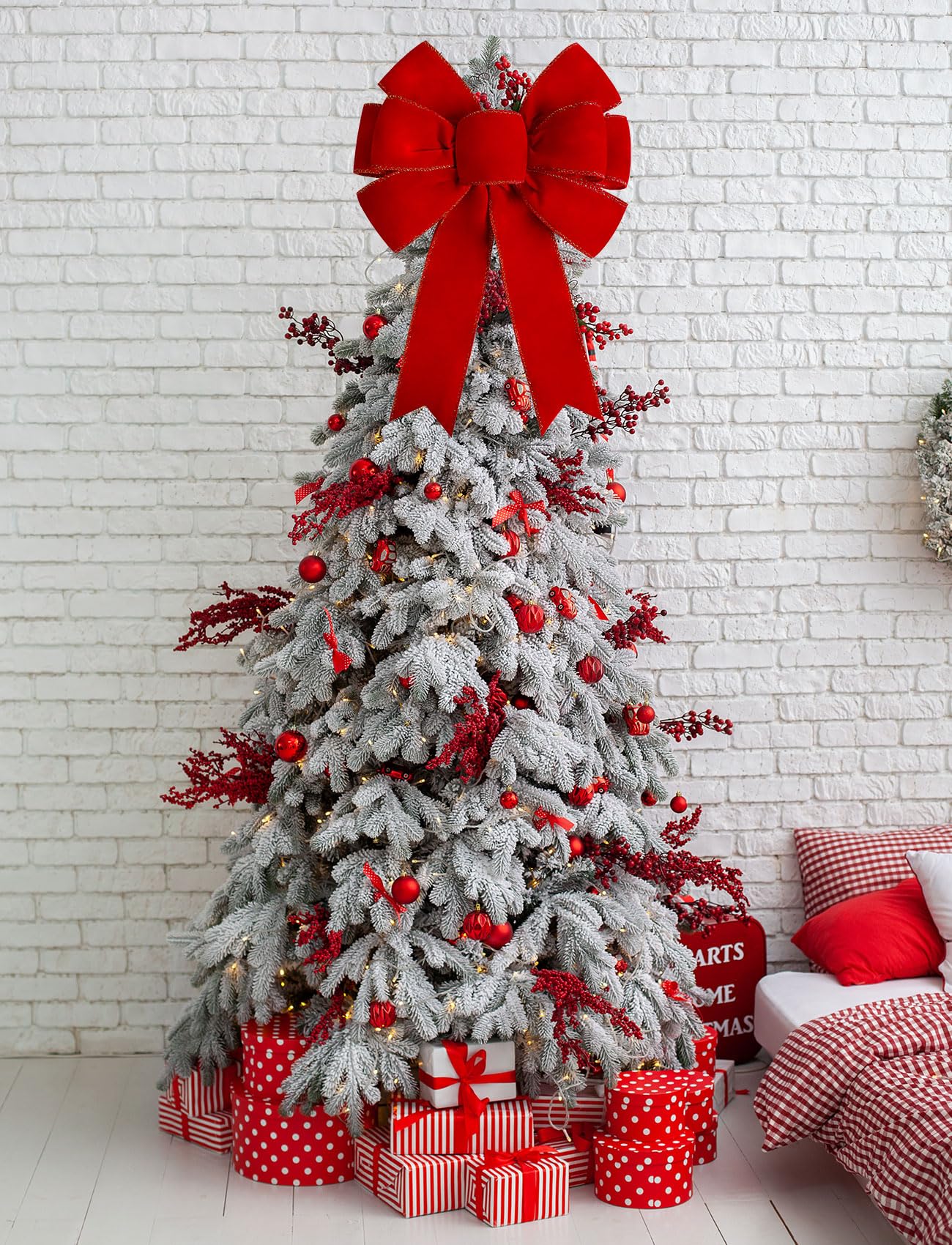 Satenwie Red Christmas Bows Large Velvet Bow for Wreaths, Tree, Outside Decorating, Outdoor (16 * 24 inch)