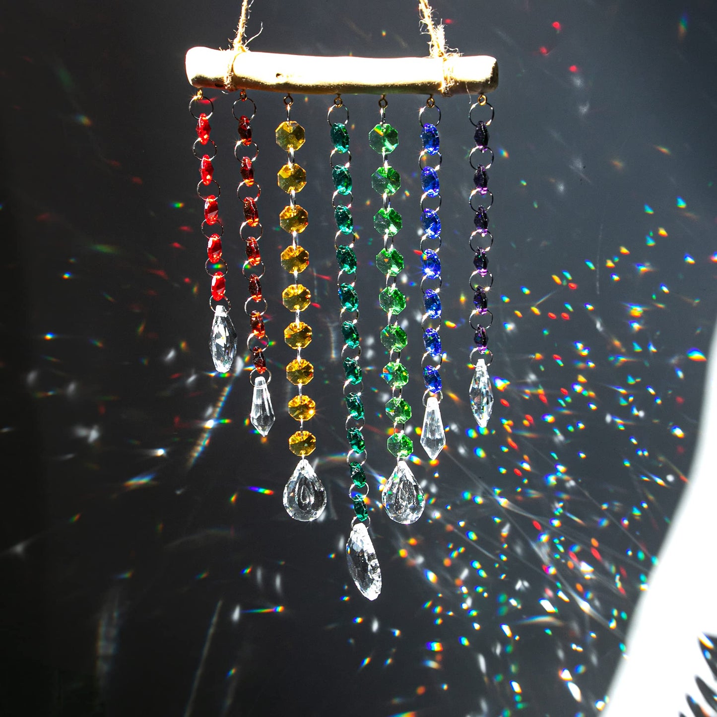 12inch Hanging Crystal Prism Suncatcher Window Garden Decoration Ornament for Christmas Tree Rainbow Glass Beads Chain Pendant Crystal Wind Chimes