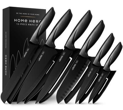 Home Hero Kitchen Knife Set with Sharpener - High Carbon Stainless Steel Knife Block Set with Ergonomic Handles (20 Pcs - Acrylic Black)