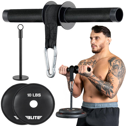 Elite Forearm Strengthener, Forearm Roller with 2x10lbs Sand Plates, Plates Holder & Adjustable Straps, Thick Anti-Slip Handle, Forearm Exerciser, Wrist Roller, Arm Blaster, Hand Grip Strengthener