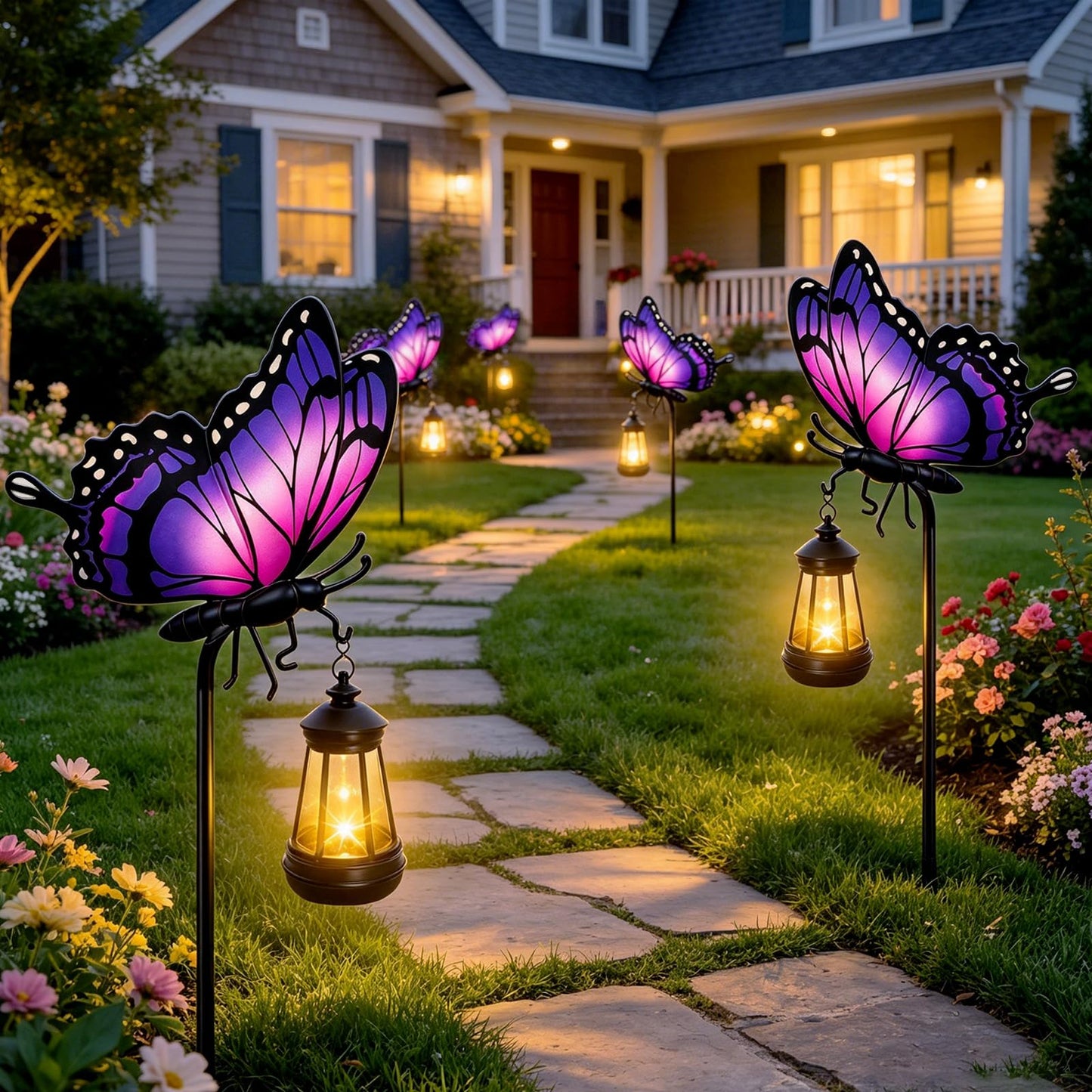 Solar Lights Outdoor Butterfly Garden Decor, 32.9in Purple Butterfly Garden Stakes with Solar Lights, Waterproof Metal Decorative for Yard Art Outside Patio Porch Lawn, Birthday Gifts for Women Mom