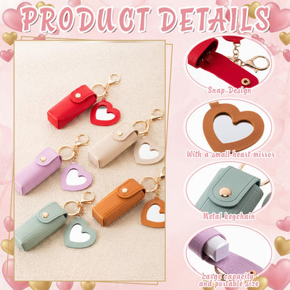 Syhood 10 Pcs Lipstick Holder Keychain Gift PU Portable Holder Gift with Heart Mirror Waterproof Makeup Lipstick Bag Key Pockets Zipper Pouch Card for Mothers Day Pouch(Novel)