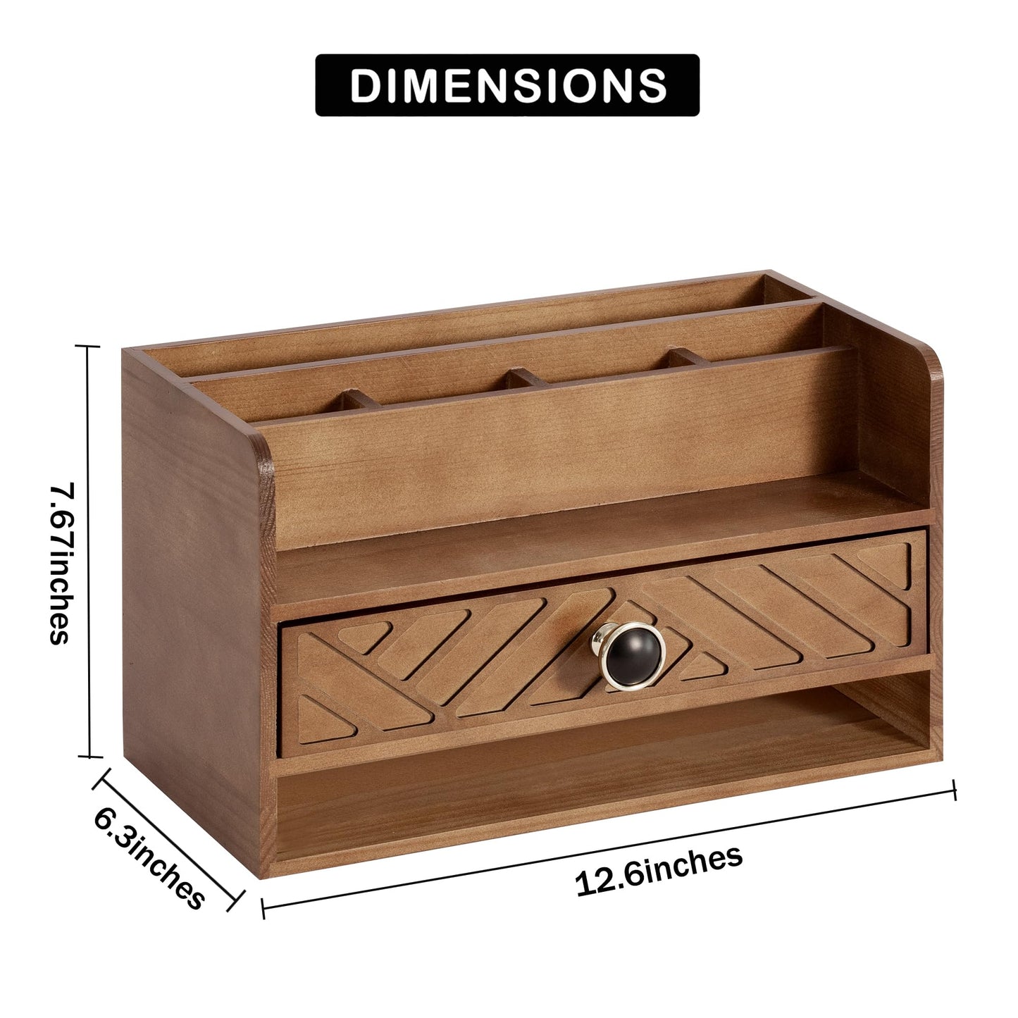 dreampossible Brown Wood Desk Organizer and Accessories with Drawer, Bill Mail Organizer and File Mail Holder for Office Supplies, Desk Accessories & Workspace Organizers