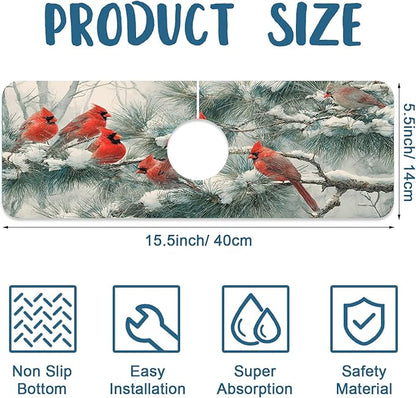 Winter Sink Faucet Absorbing Mat Cardinal Christmas Super Absorbent Fast Drying