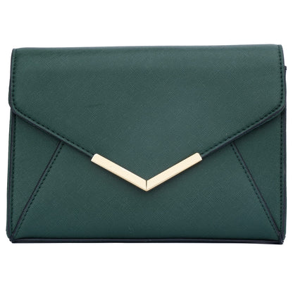 KKXIU Women Elegant Faux Leather Evening Envelope Clutch Purse Foldover Bags for Party Wedding Prom (A-Olive)