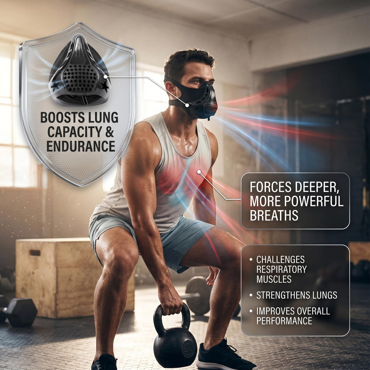 Otbushit High Altitude Training Mask, Black, Adjustable Resistance for Efficient Workouts, Boost Lung Capacity