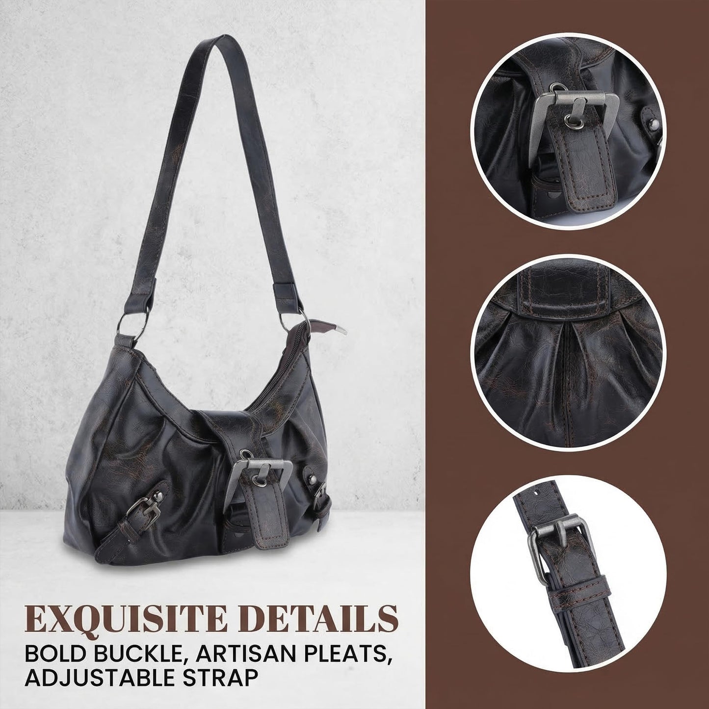 Perphy Shoulder Bag for Women Y2K Underarm Purse Retro Crescent Handbag with Belt Buckle 11.4 * 3.1 * 6.3 inches Coffee