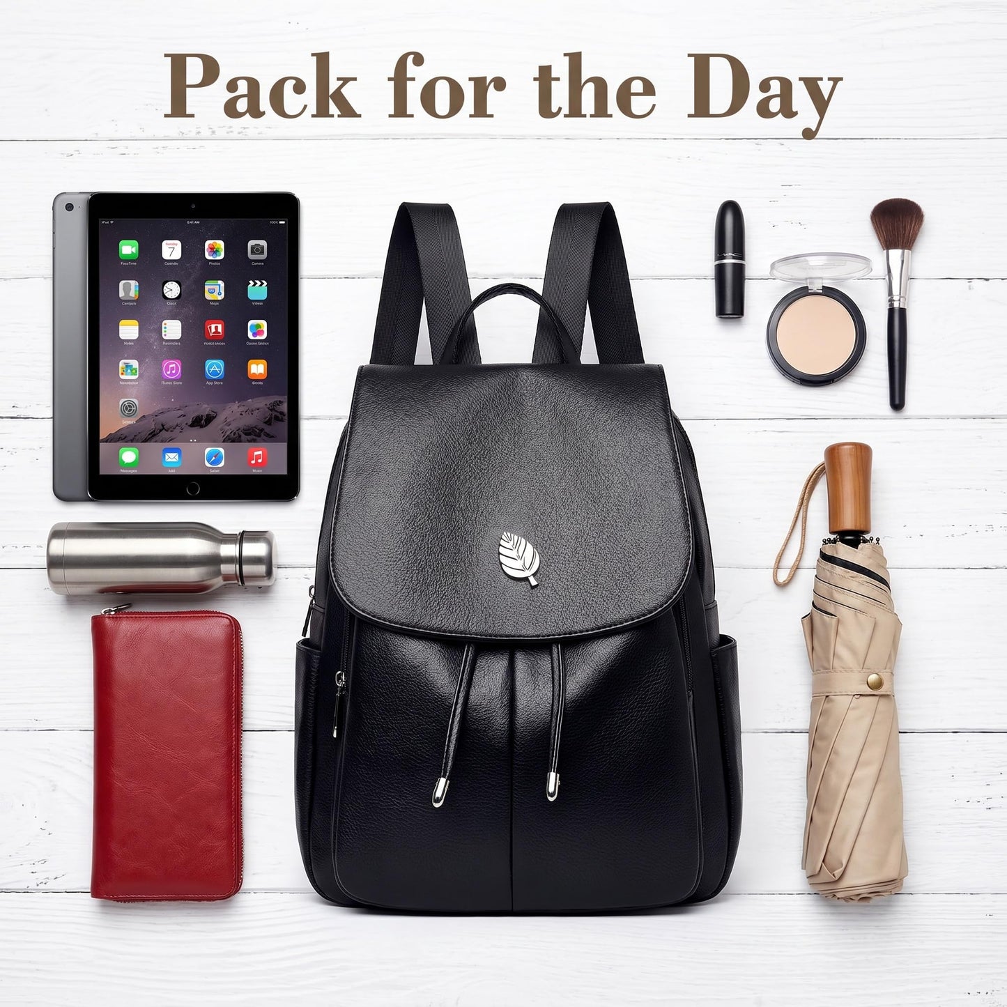 Drimzate Trendy Leather Backpack Purse for Women, Small Ladies backpacks Casual Lightweight Women Shopping Travel Daypack(A-Black)