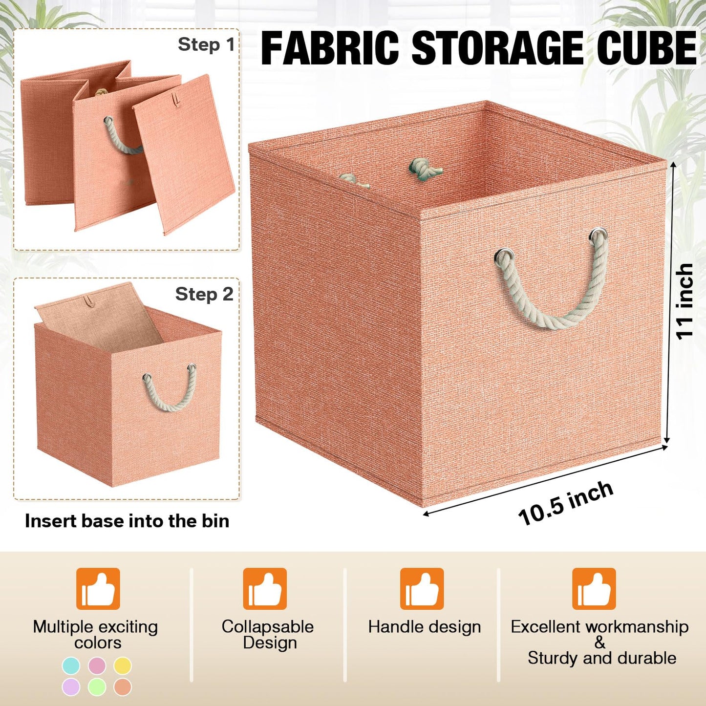 Geelin 6 Pcs Fabric Linen Thickened Storage Cube with Handle 11 Inch Heavy Duty Multi-color Collapsible Sturdy Durable Storage Bin Organizer Box Clothes Shelf Christmas Holiday Festival(Macaron)