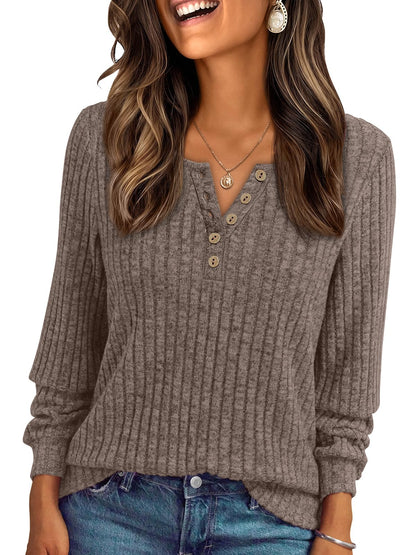 AUTOMET Long Sleeve Henley Shirts Women's Business Casual Lightweight Tunic Sweater Tops